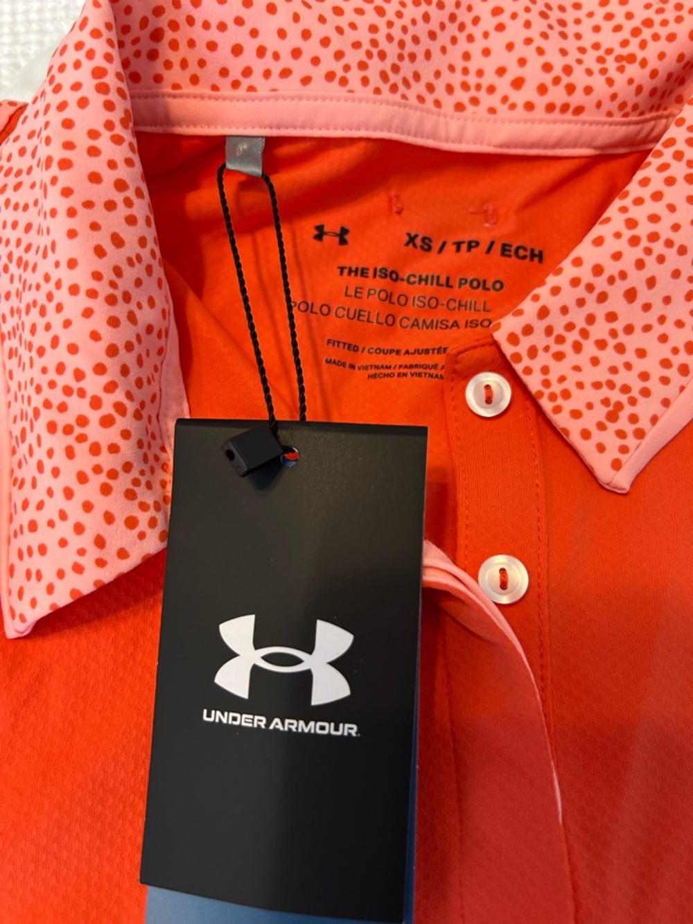Under Armour Iso-Chill Polo - Coral and Pink Dot Collar - Picture 5 of 11